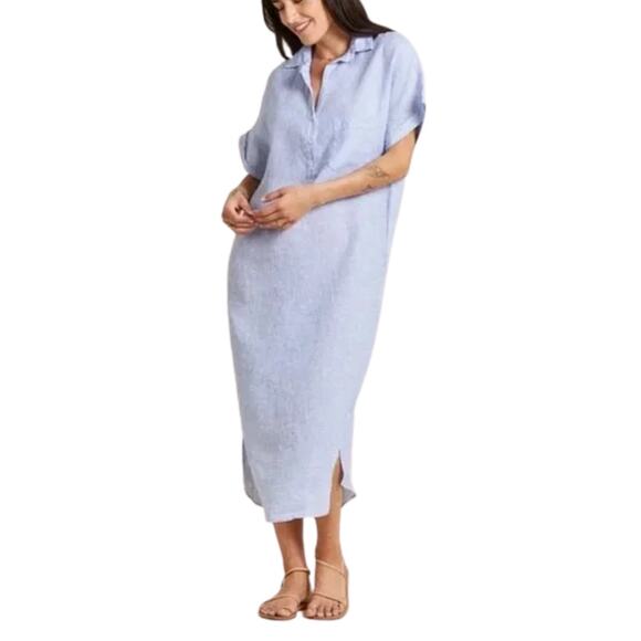 Grayson Shirt Dress Womens 4 Large Blue Artist Linen Maxi Lagenlook Minimalist - Picture 1 of 12